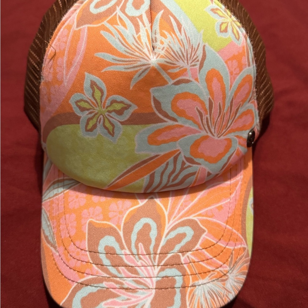 New Roxy Orange and Brown Floral Trucker Hat NWT